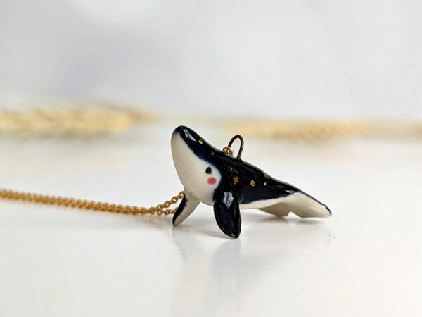 cute porcelain pendant humpback whale and gold