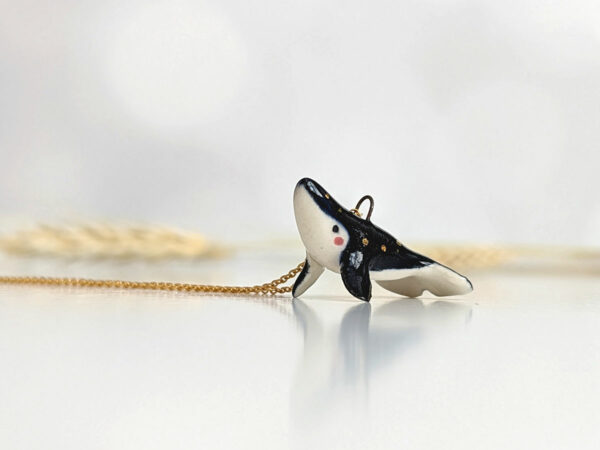 cute porcelain pendant humpback whale and gold