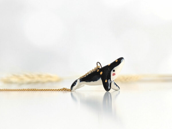 cute porcelain pendant humpback whale and gold