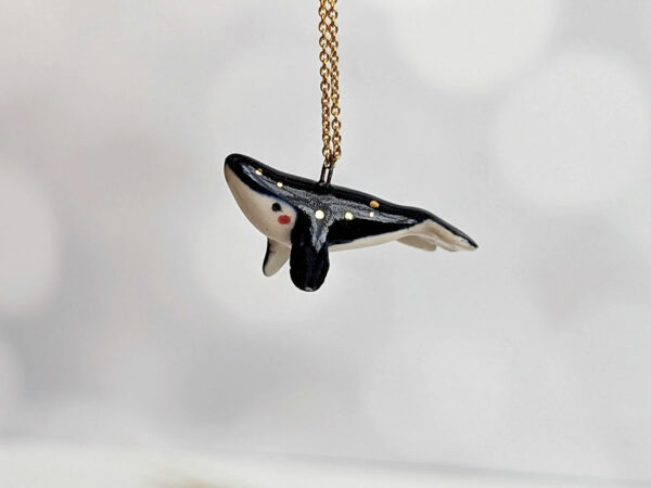 cute porcelain pendant humpback whale and gold