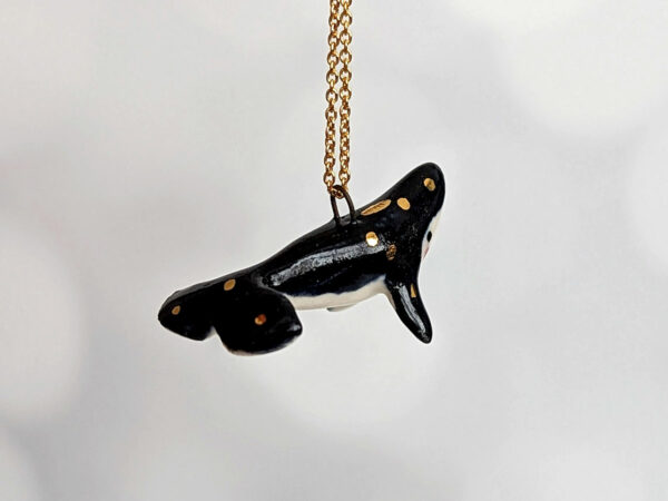 cute porcelain pendant humpback whale and gold