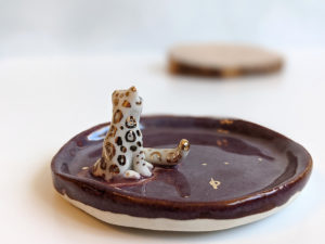 snow leopard jewelry dish