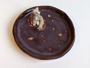 snow leopard jewelry dish