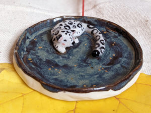 snow leopard jewelry dish