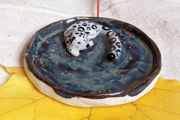 snow leopard jewelry dish