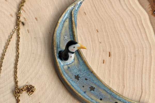 moon shaped penguin jewelry dish