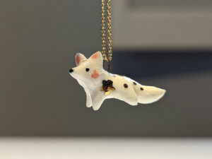 porcelain pendant arctic fox gold handmade