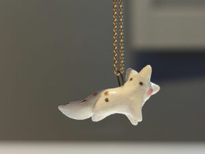 porcelain pendant arctic fox gold handmade
