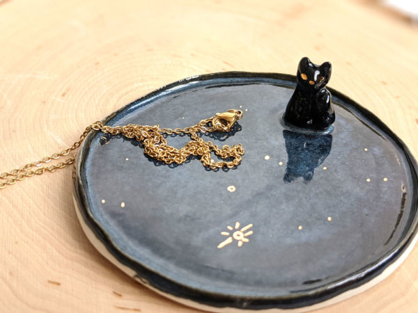 black cat jewelry dish gold