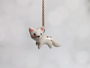porcelain pendant arctic fox gold handmade