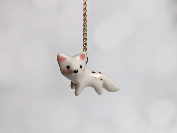 porcelain pendant arctic fox gold handmade