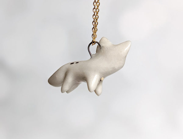 porcelain pendant arctic fox gold handmade