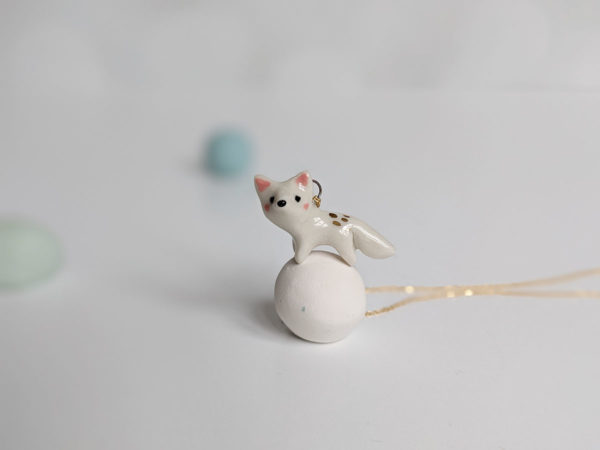 porcelain pendant arctic fox gold handmade