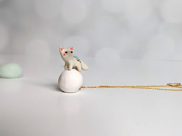 porcelain pendant arctic fox gold handmade