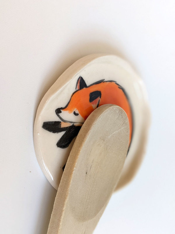 handmade red fox spoon rest