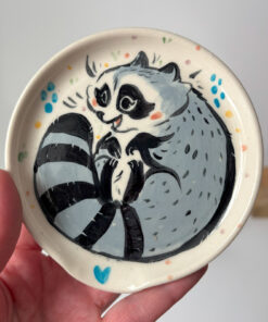 cute handmade raccoon spoon rest Canadian Pottery by Kness