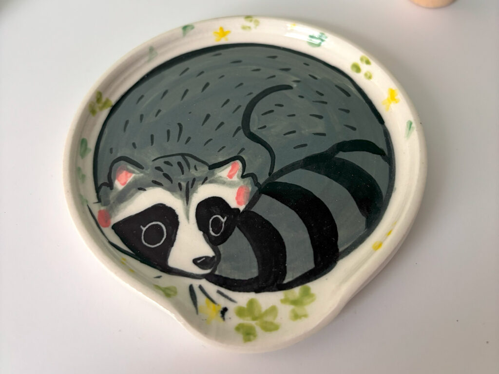 cute handmade raccoon spoon rest Canadian Pottery by Kness