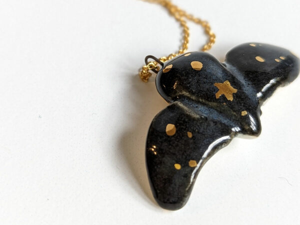 barn owl pendant with gold - open wings