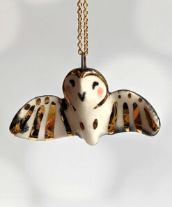 barn owl pendant with gold - open wings