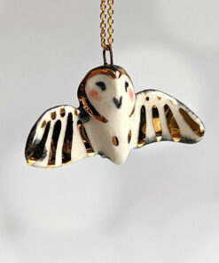 barn owl pendant with gold - open wings
