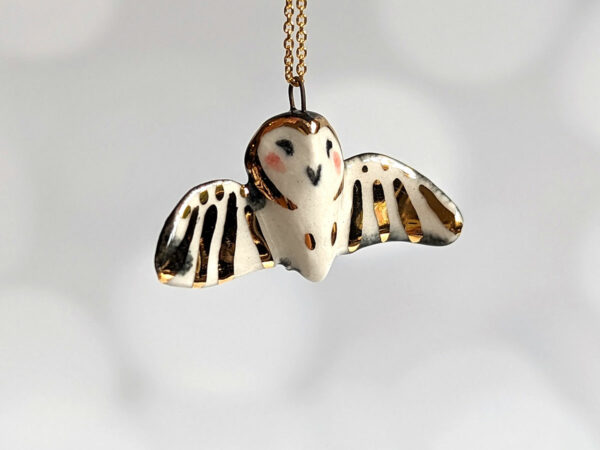 barn owl pendant with gold - open wings