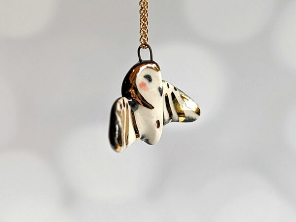 barn owl pendant with gold - open wings