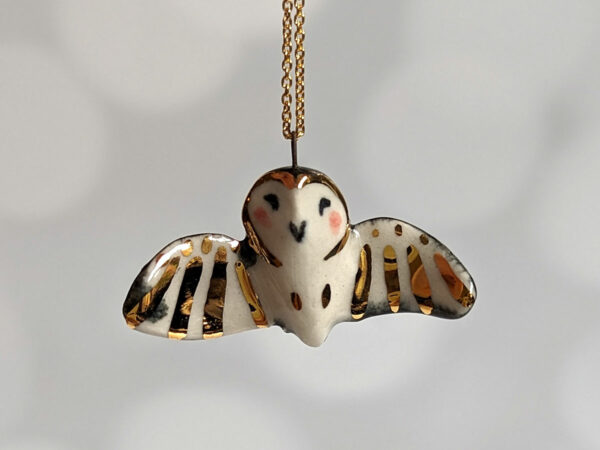 barn owl pendant with gold - open wings