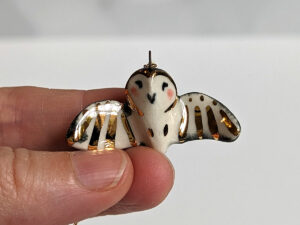 barn owl pendant with gold - open wings