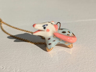 Porcelain Pendant : Opossum Screaming and gold - Image 6
