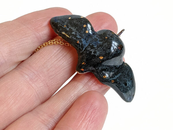 barn owl pendant with gold - open wings