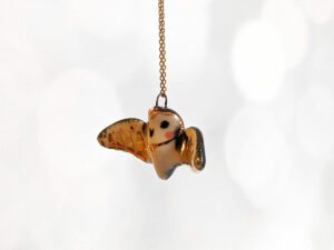 barn owl pendant with gold - open wings