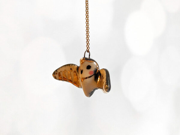 barn owl pendant with gold - open wings
