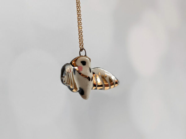 barn owl pendant with gold - open wings