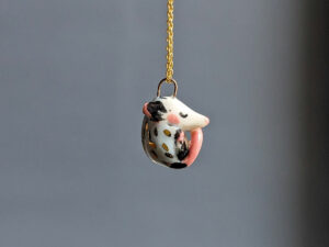 sleepy opossum cute porcelain pendant handmade by kness