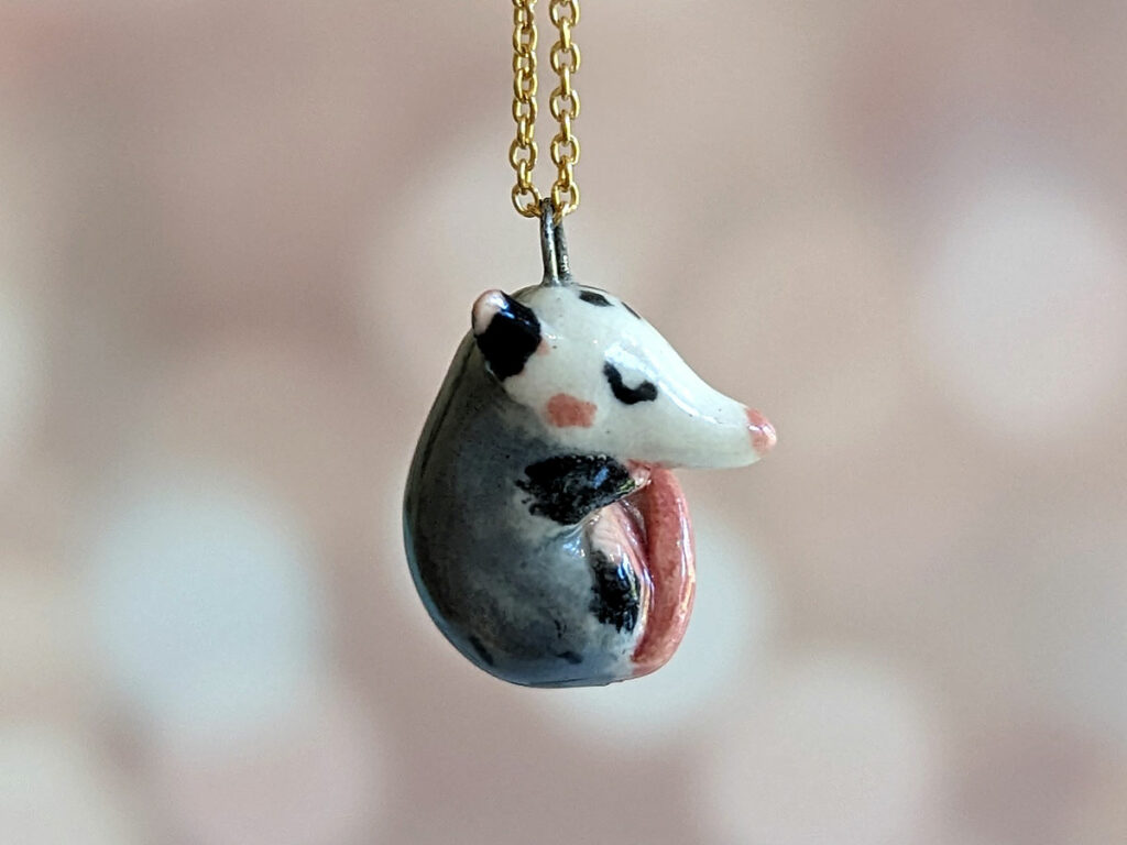 sleepy opossum cute porcelain pendant