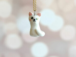 white cat porcelain pendant