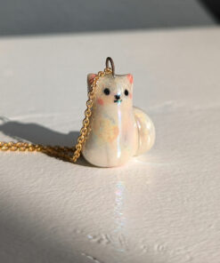 white cat porcelain pendant