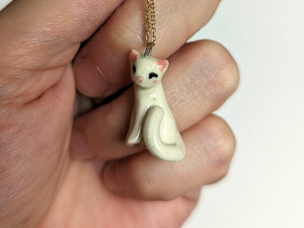white cat porcelain pendant