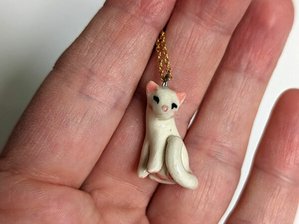 white cat porcelain pendant