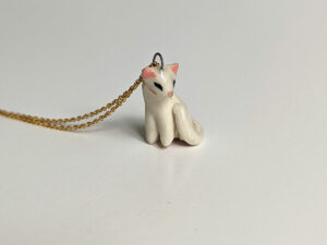 white cat porcelain pendant