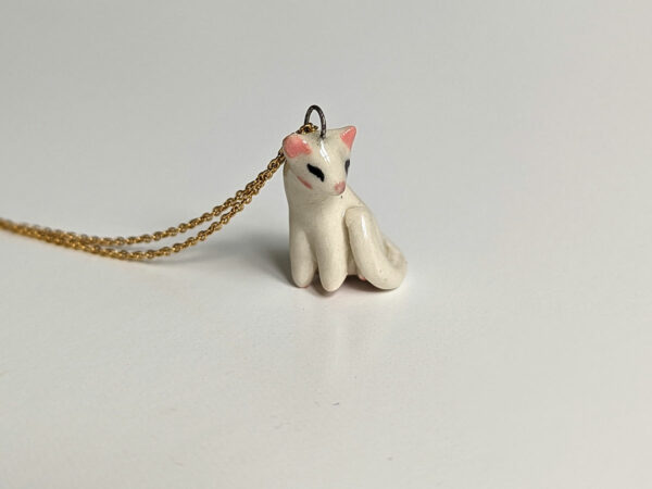 white cat porcelain pendant