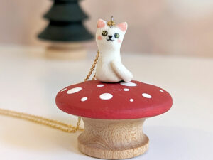 white cat porcelain pendant