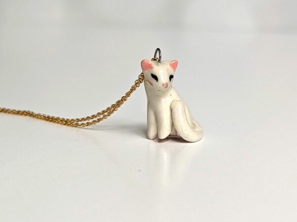 white cat porcelain pendant