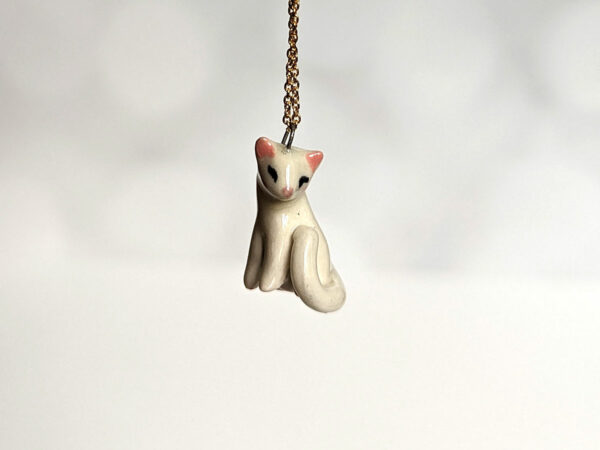 white cat porcelain pendant