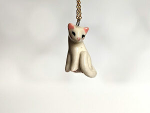 white cat porcelain pendant