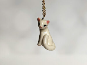 white cat porcelain pendant