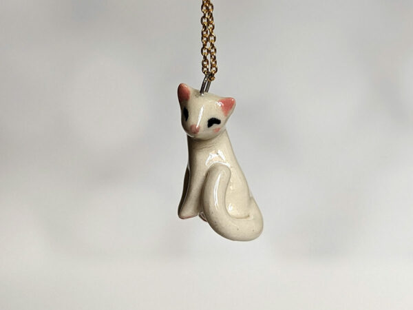 white cat porcelain pendant