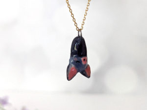 handmade ceramic jewelry bat pendant