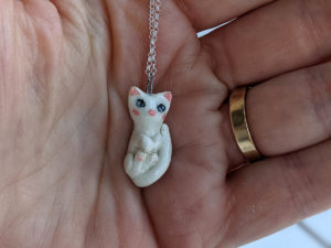 white cat porcelain pendant