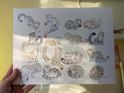 17 Snow Leopards, original watercolor painting - Image 8